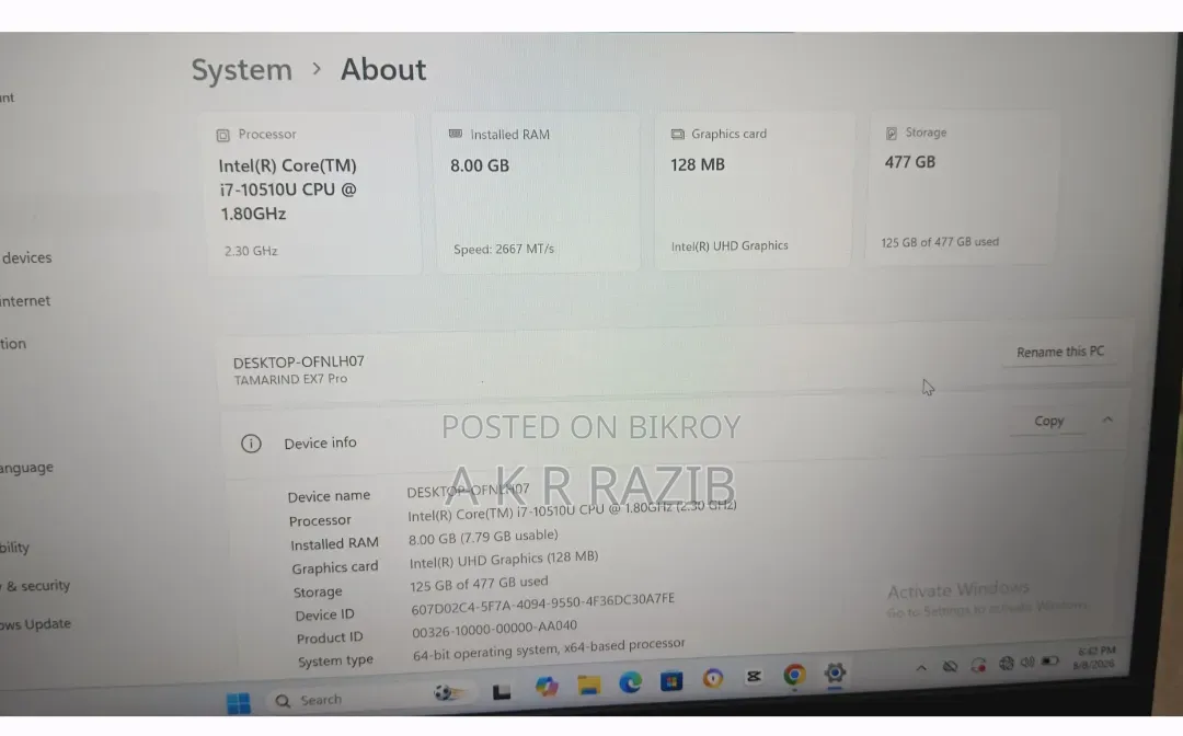 Laptop 8GB Intel Core I7 HDD 500GB