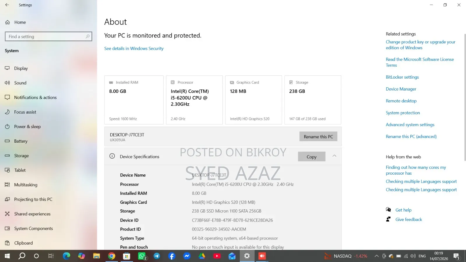 Laptop ASUS UX305UA 8GB Intel Core I5 SSD 256GB
