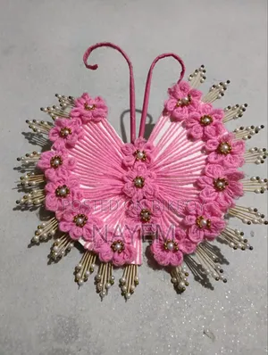 Handmade Yarn and Bead Floral Wall Hanging | Handmade Wall Decor