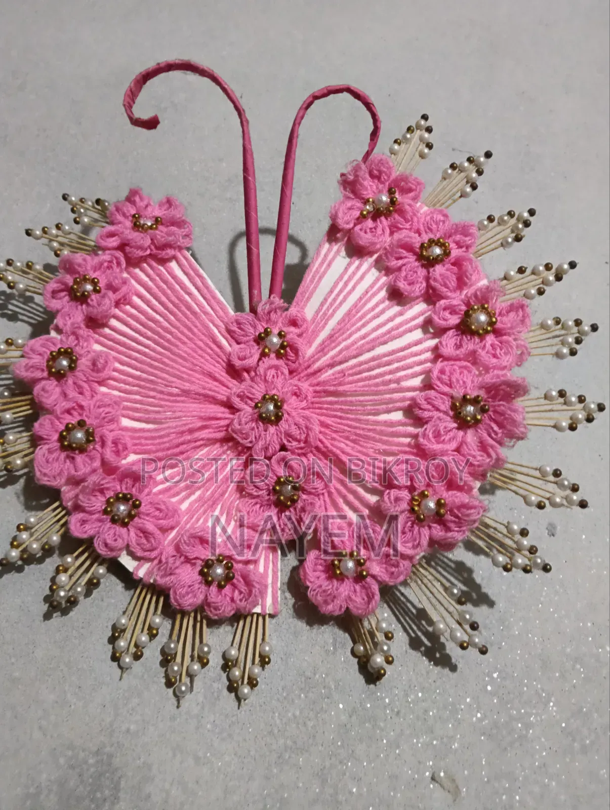 Handmade Yarn and Bead Floral Wall Hanging | Handmade Wall Decor