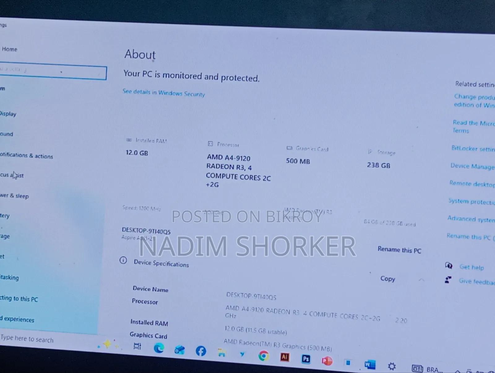 ল্যাপটপ এসার অ্যাসপায়ার এ৩১৫ ২১ ৮জিবি এএমডি এ৪ এসএসডি ২৫৬জিবি