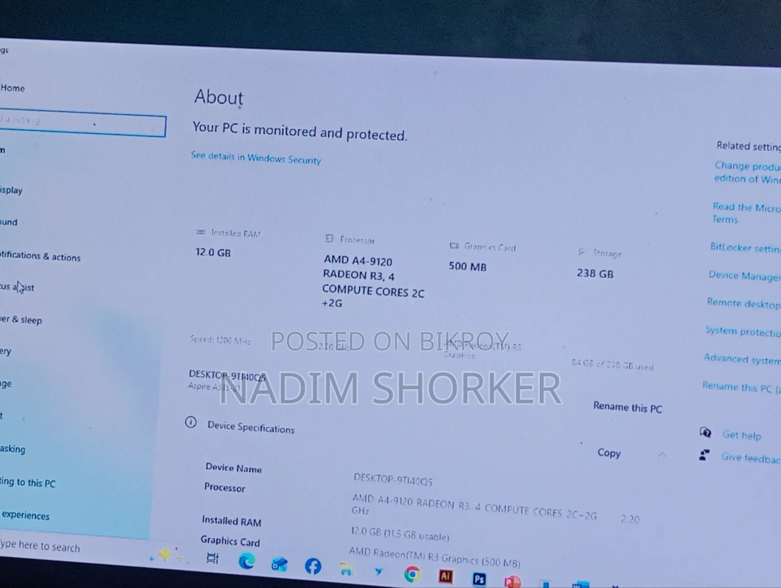 ল্যাপটপ এসার অ্যাসপায়ার এ৩১৫ ২১ ৮জিবি এএমডি এ৪ এসএসডি ২৫৬জিবি