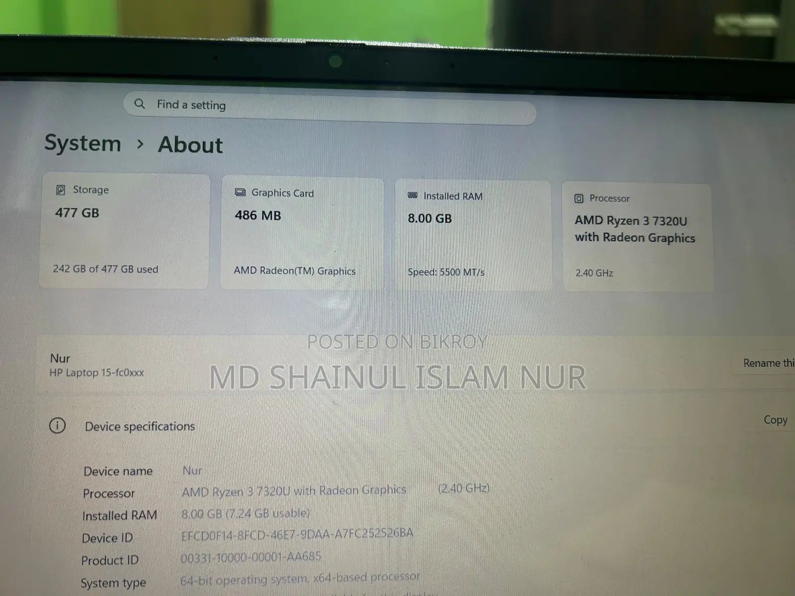 Laptop HP 15 8gb Amd Ryzen 5 SSD 512gb