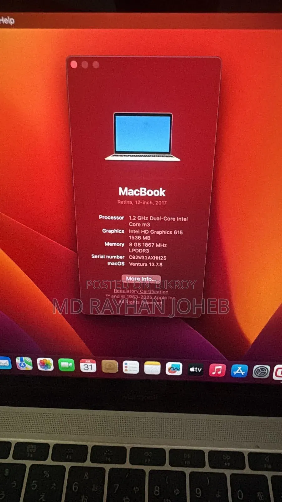Laptop Apple MacBook Air 2017 8GB Intel Core M3 HDD 128GB