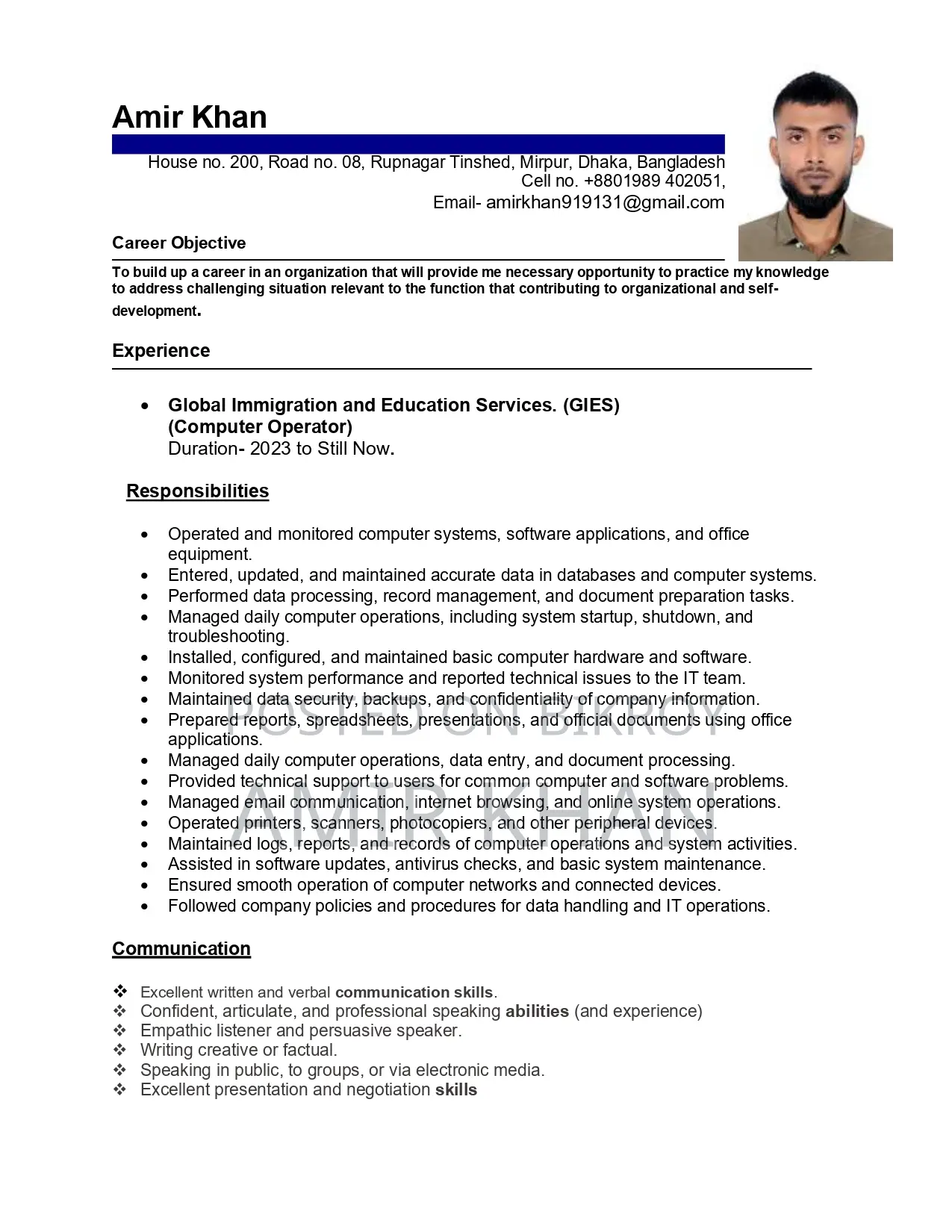 Computing IT CV