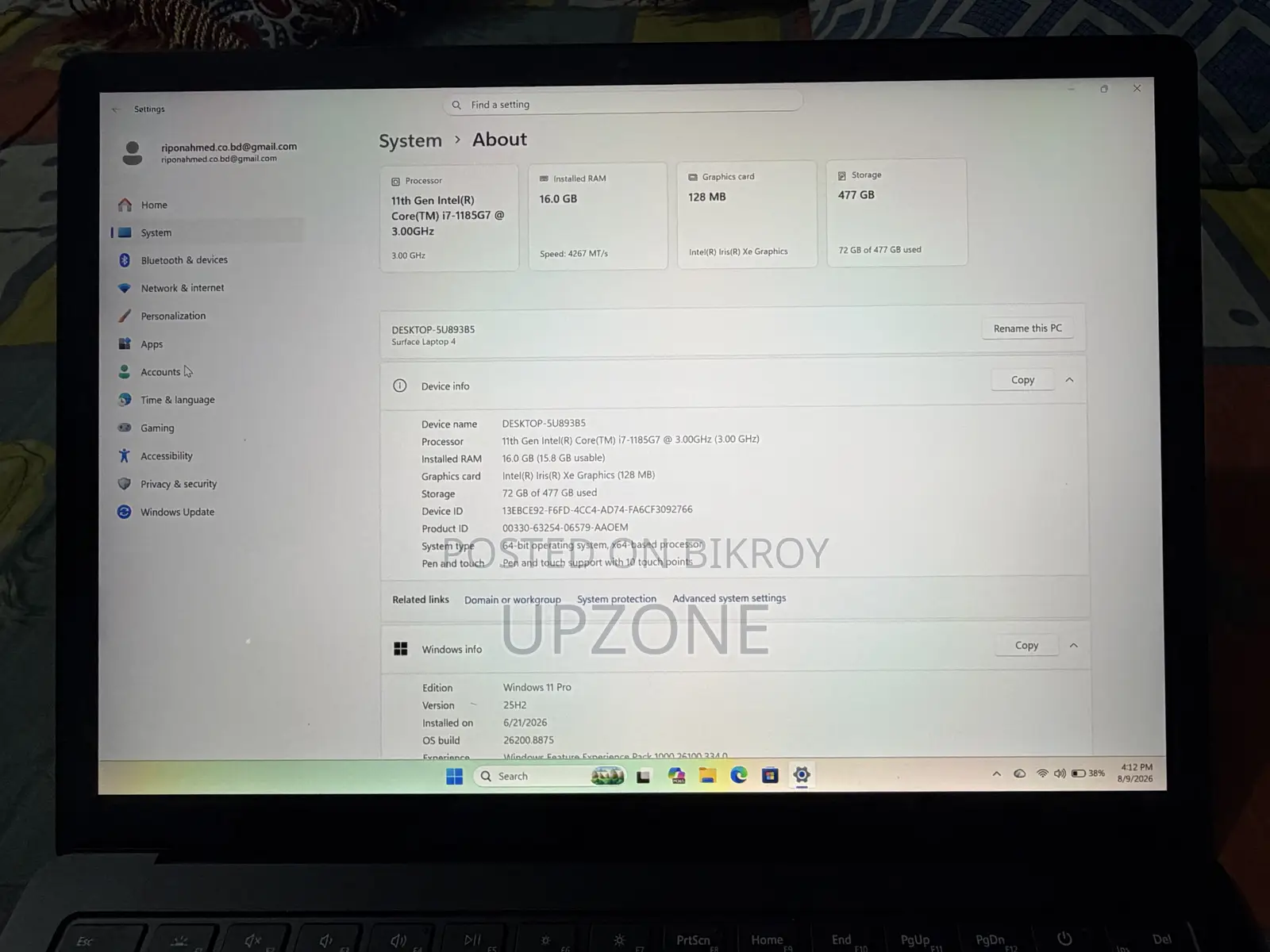 Laptop Microsoft Surface Laptop 4 16GB Intel Core I7 SSD 512GB