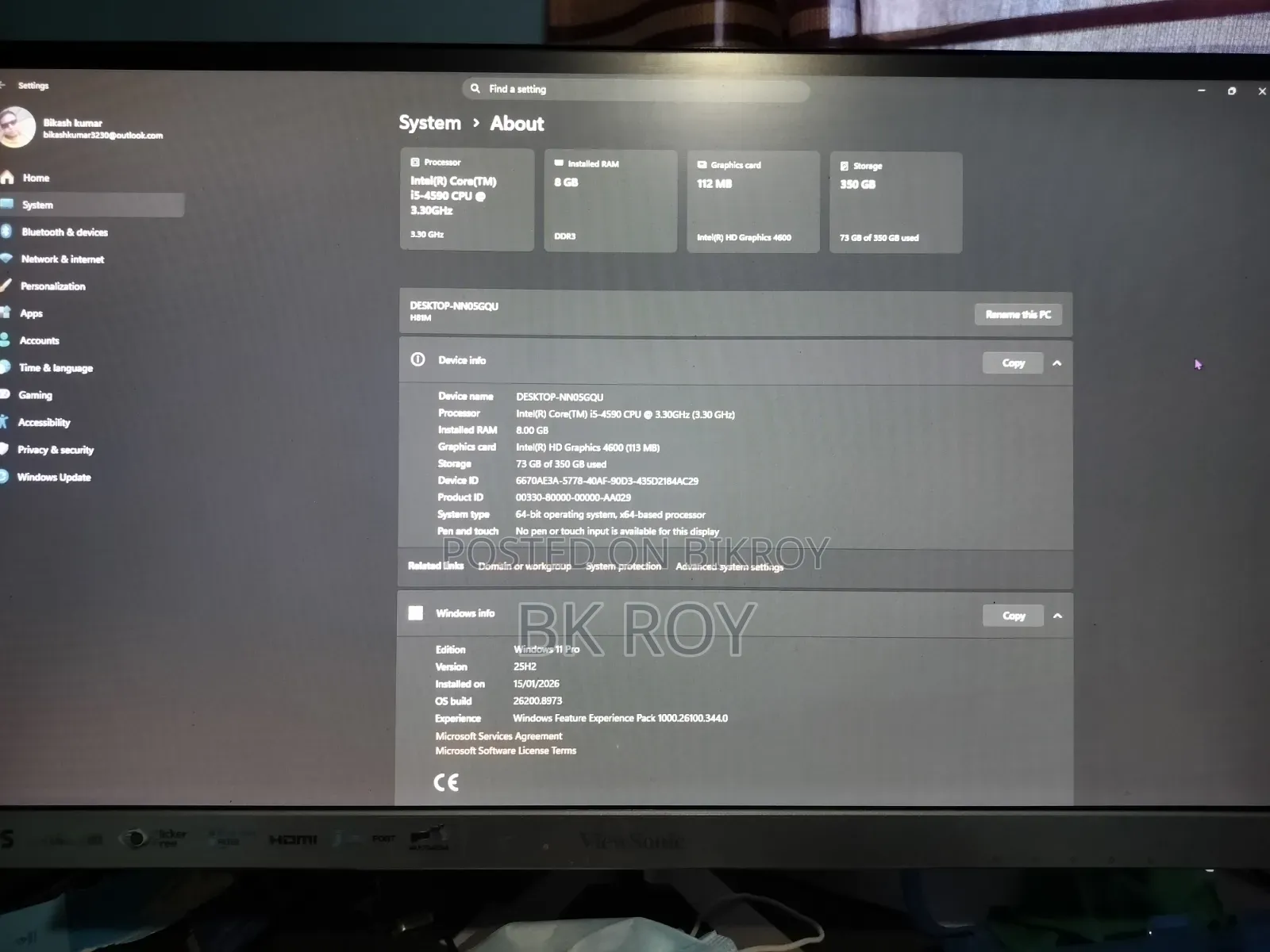 Desktop Computer 4GB Intel Core I3 SSD 256GB