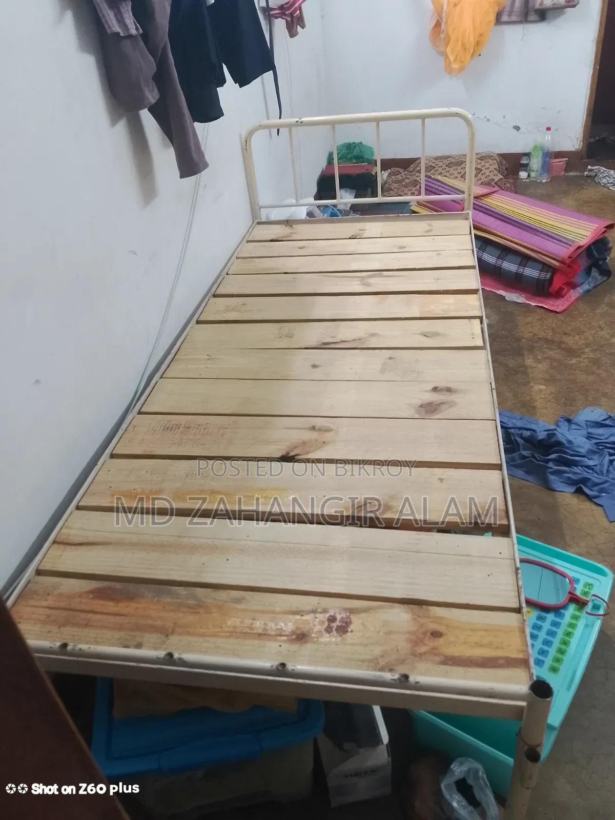 A steel single bed will be sold