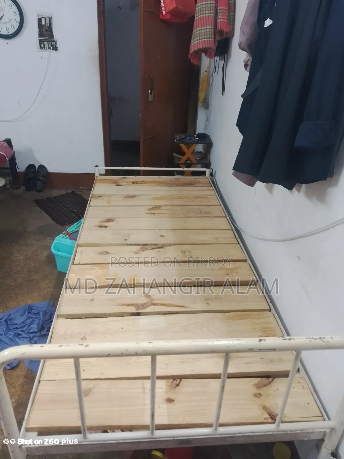 A steel single bed will be sold