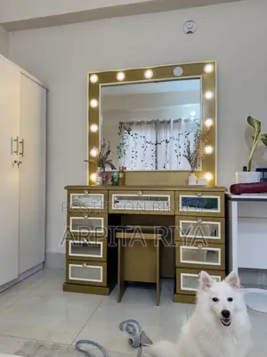 Elegant Gold Dressing Table / Vanity With LED Mirror