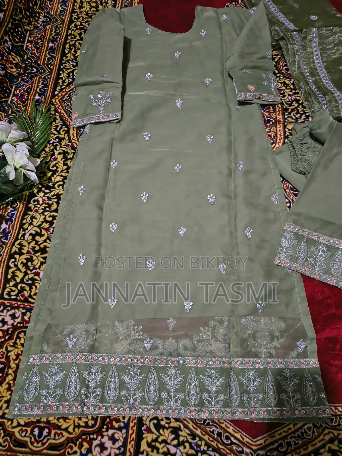 Gourzious Tissu Organza 3 Pice Selawar Pant Cut With Big Organza Orna