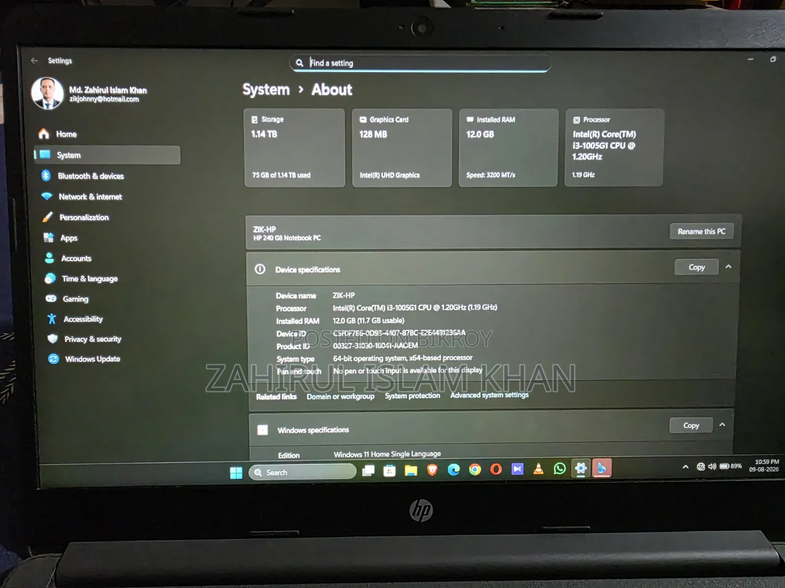 ল্যাপটপ HP 240 G8 12GB ইন্টেল কোর i3 HDD+SSD 1TB