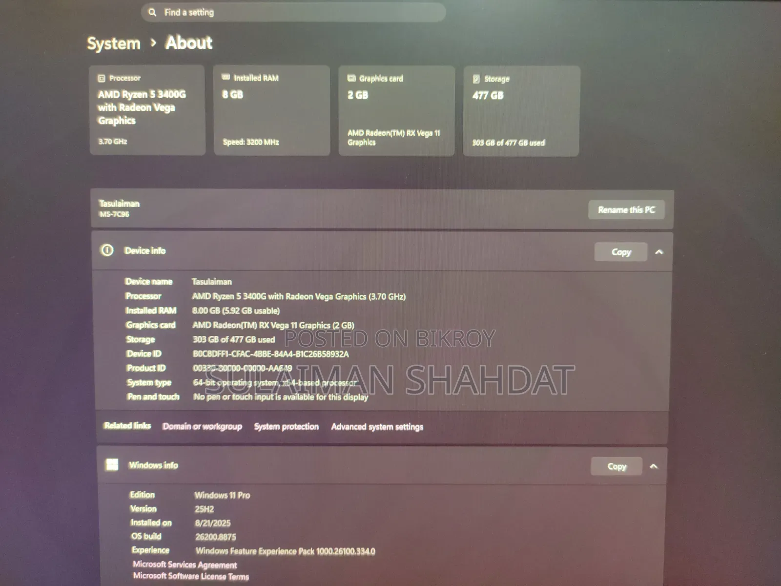 Desktop Computer MSI 8GB AMD Ryzen 5 SSD 512GB