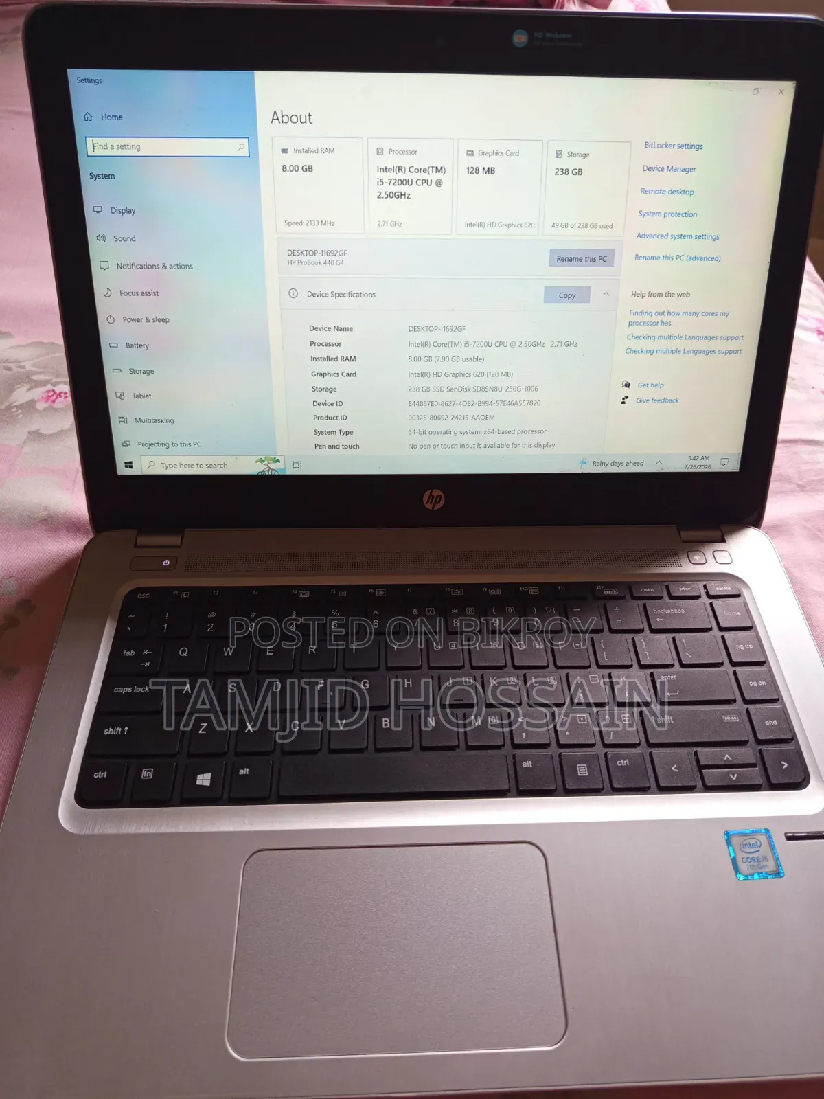 Laptop HP Probook 440 G4 8gb Hdd+ssd 256gb