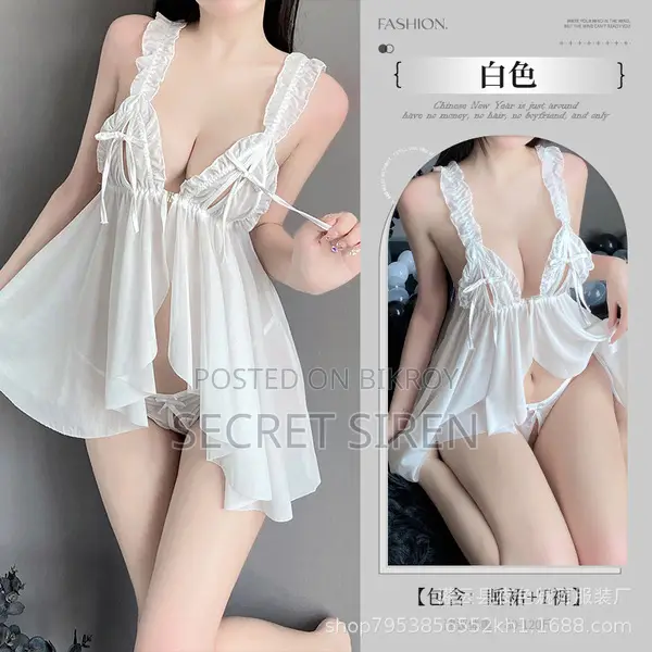 Sexy Front-Open Sheer Mesh Babydoll Nightdress Matching Panty