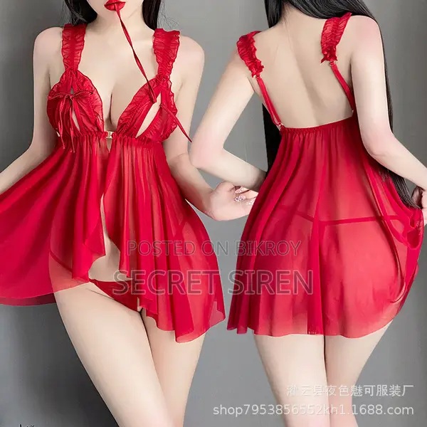 Sexy Front-Open Sheer Mesh Babydoll Nightdress Matching Panty