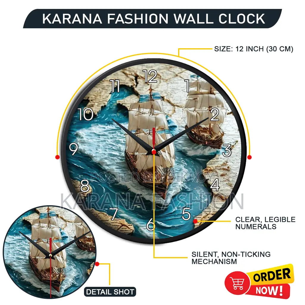 Karana Fashion (KW-38) 12-Inch Vintage Sailing Ship Premium Wall Clock