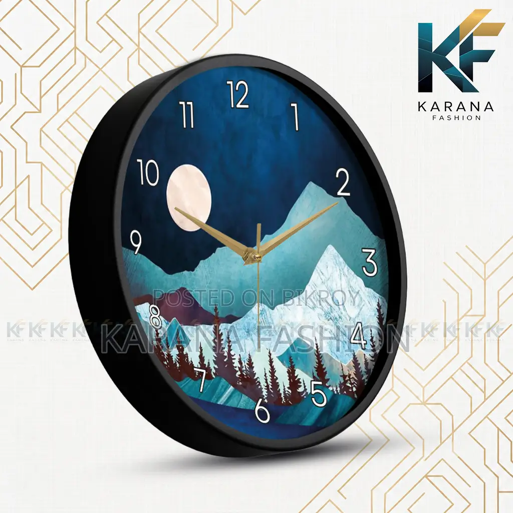 কারানা ফ্যাশন (KW-39) ১২ ইঞ্চি মাউন্টেন অ্যান্ড মুন প্রিমিয়াম ওয়াল ক্লক