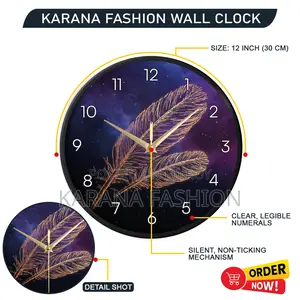 Karana Fashion (KW-41) 12-Inch Golden Feather Premium Wall Clock