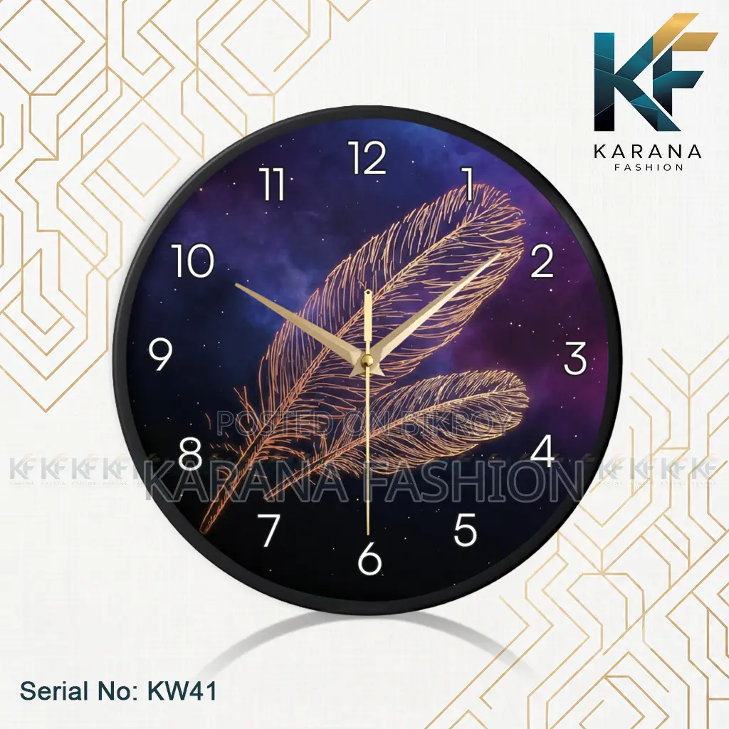 Karana Fashion (KW-41) 12-Inch Golden Feather Premium Wall Clock