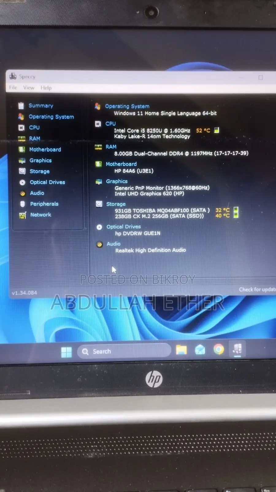 Laptop HP 15 8GB Intel Core I5 HDD+SSD 1TB
