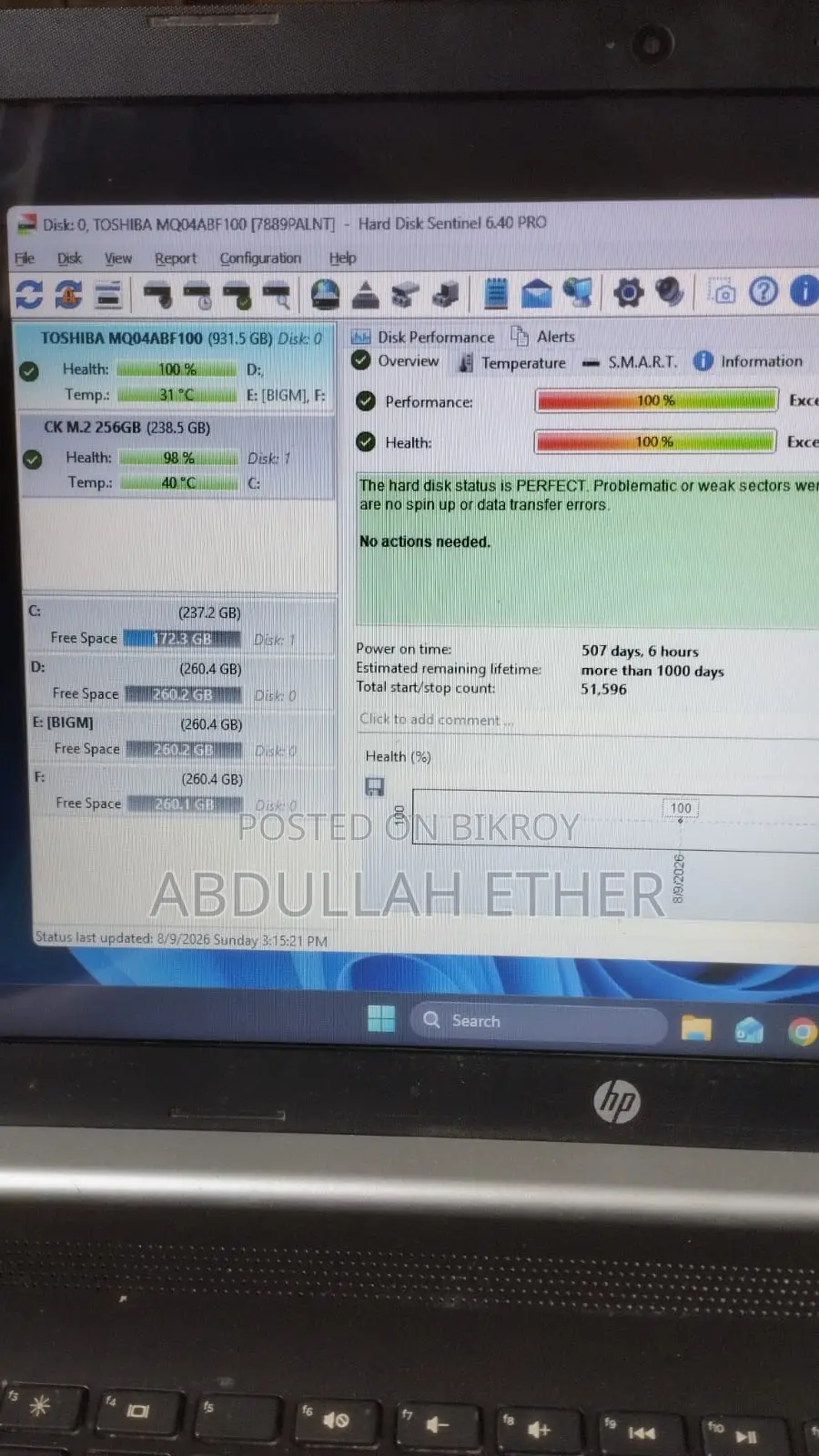 Laptop HP 15 8GB Intel Core I5 HDD+SSD 1TB