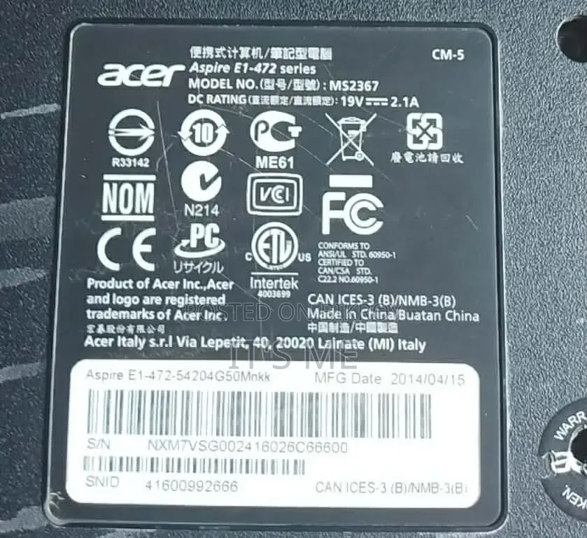 Laptop Acer Aspire E1-472 4GB Intel Core I5 HDD 500GB
