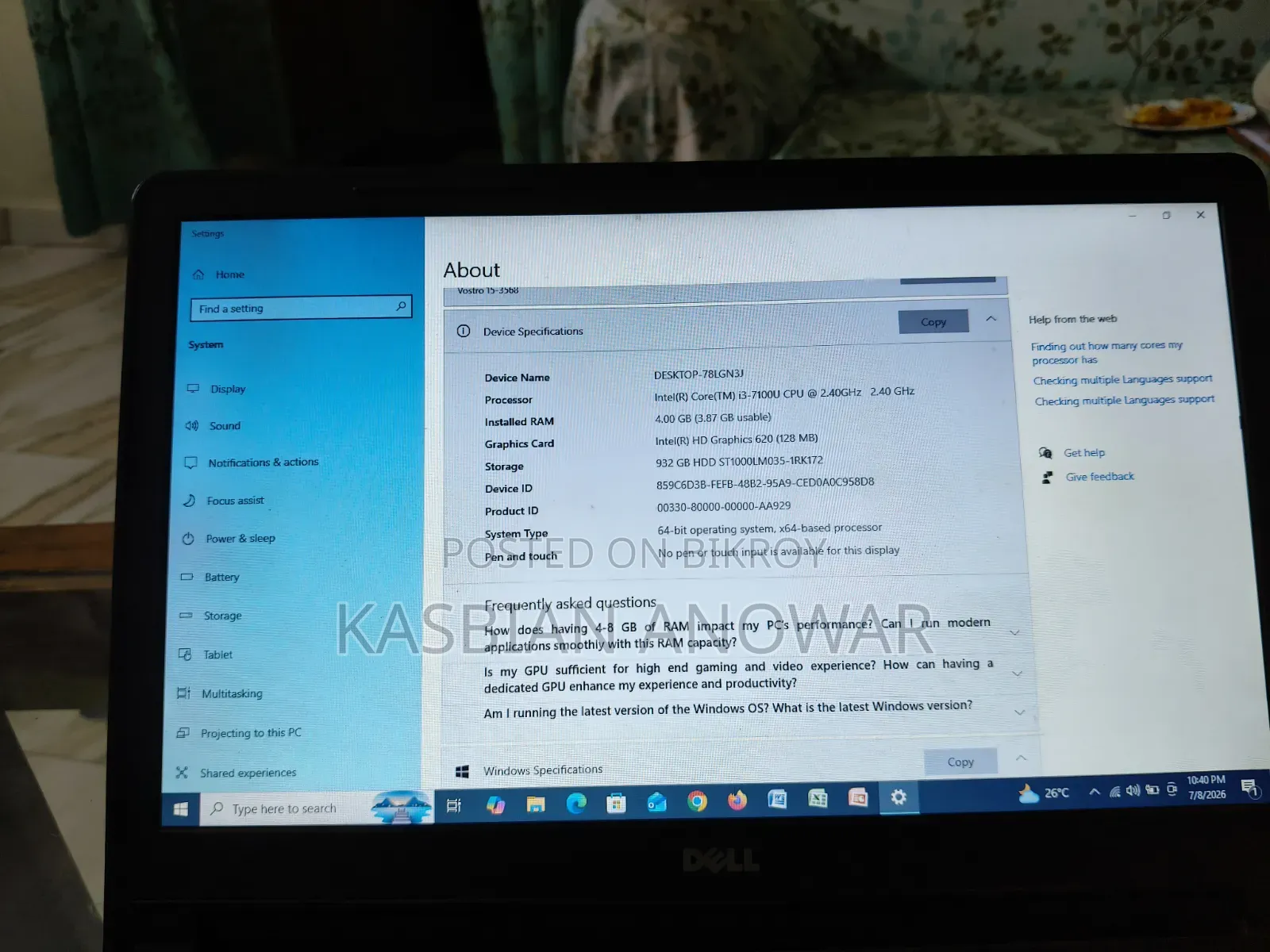 Laptop Dell Inspiron 15 4GB Intel Core I3 HDD 1.5T
