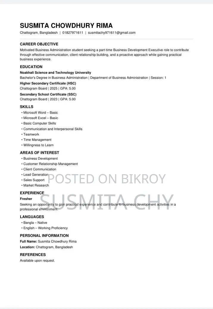 Part-Time Weekend CV