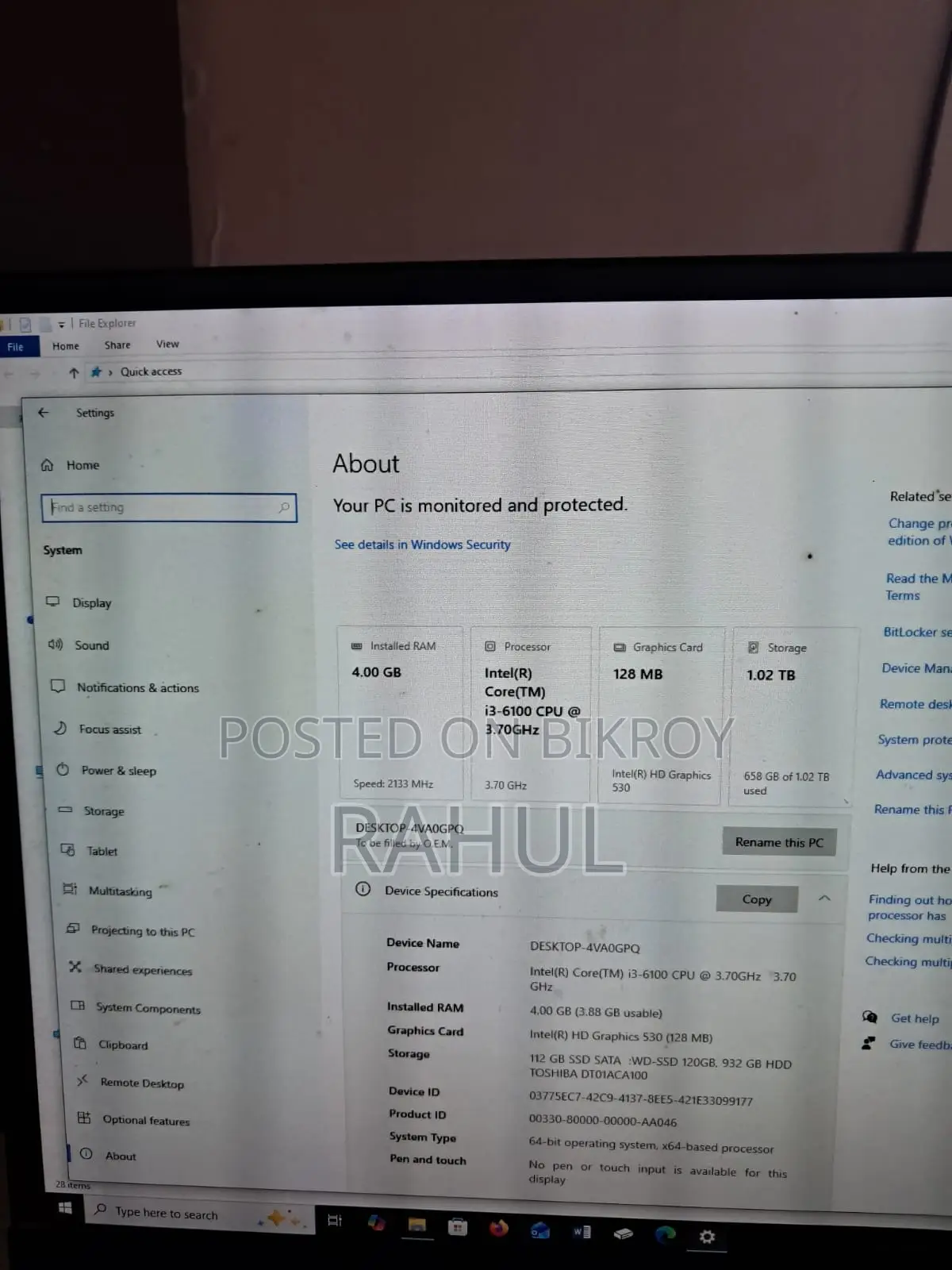 Desktop Computer 4GB Intel Core i3 1TB HDD+SSD