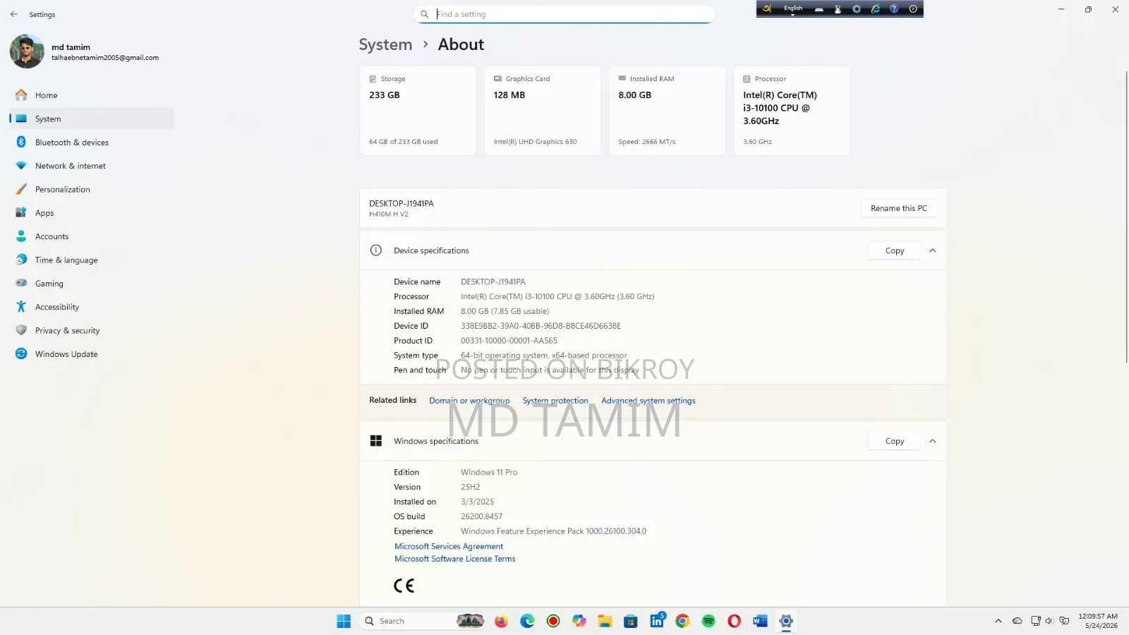 Desktop Computer Gigabyte 8GB Intel Core I3 SSD 256GB