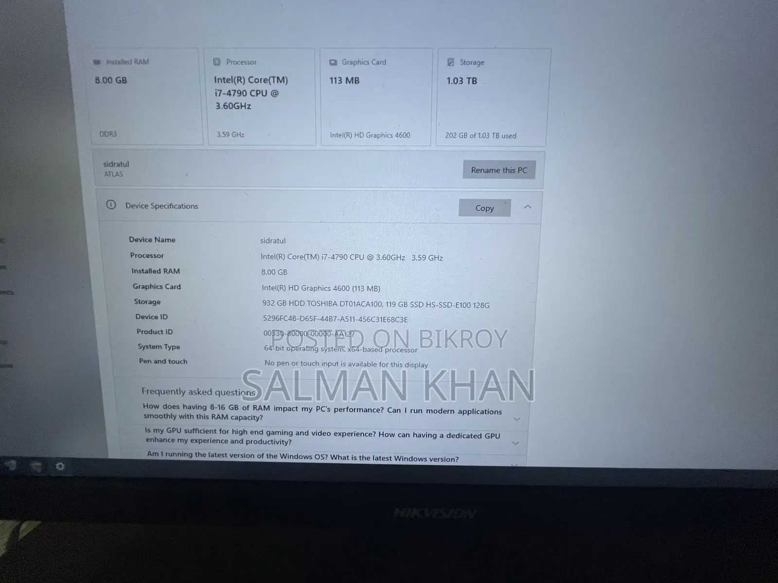New Desktop Computer 8GB Intel Core i7 SSD 1TB