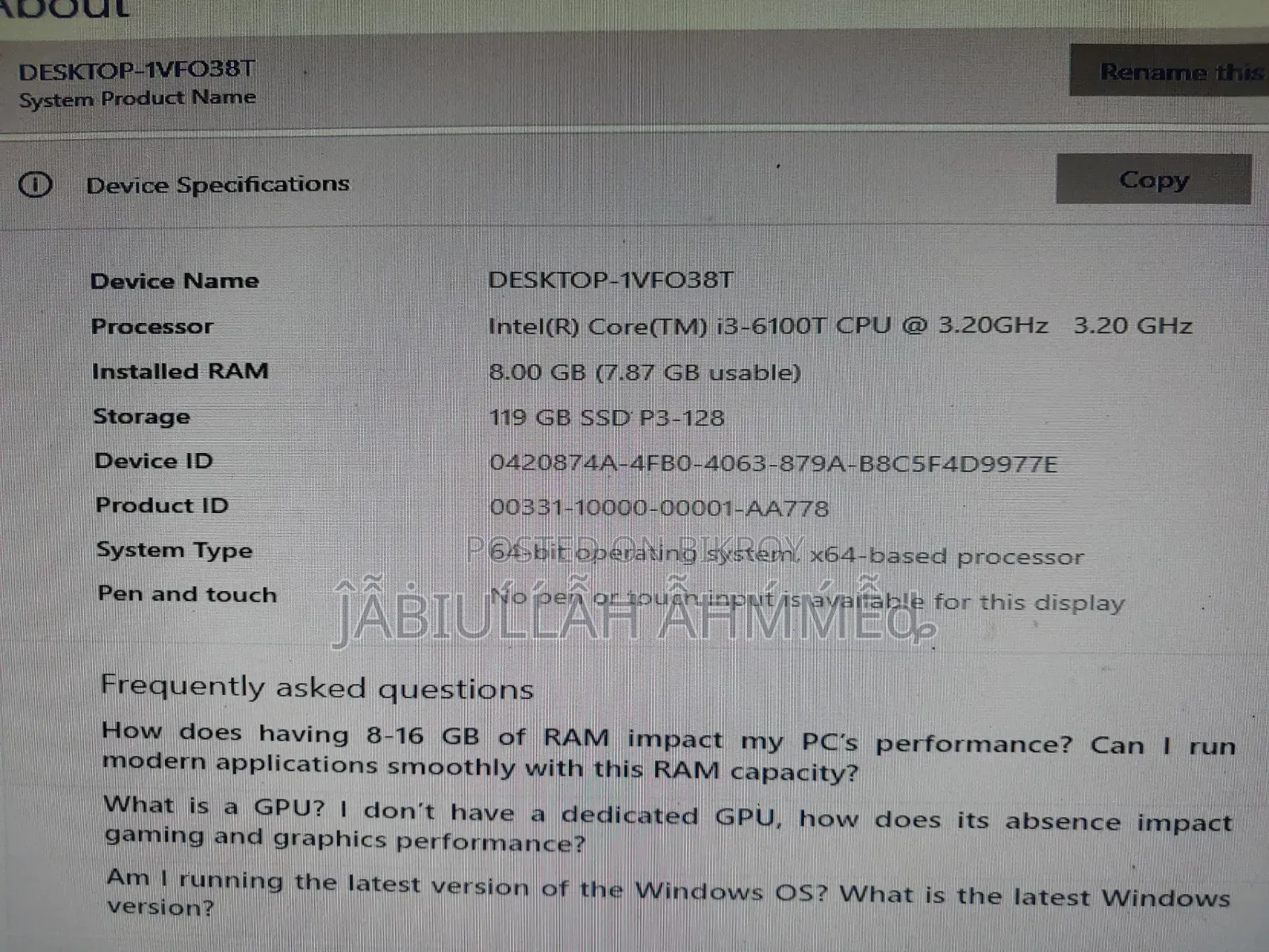Desktop Computer Dell Alpha 8GB Intel Core i3 SSD 128GB