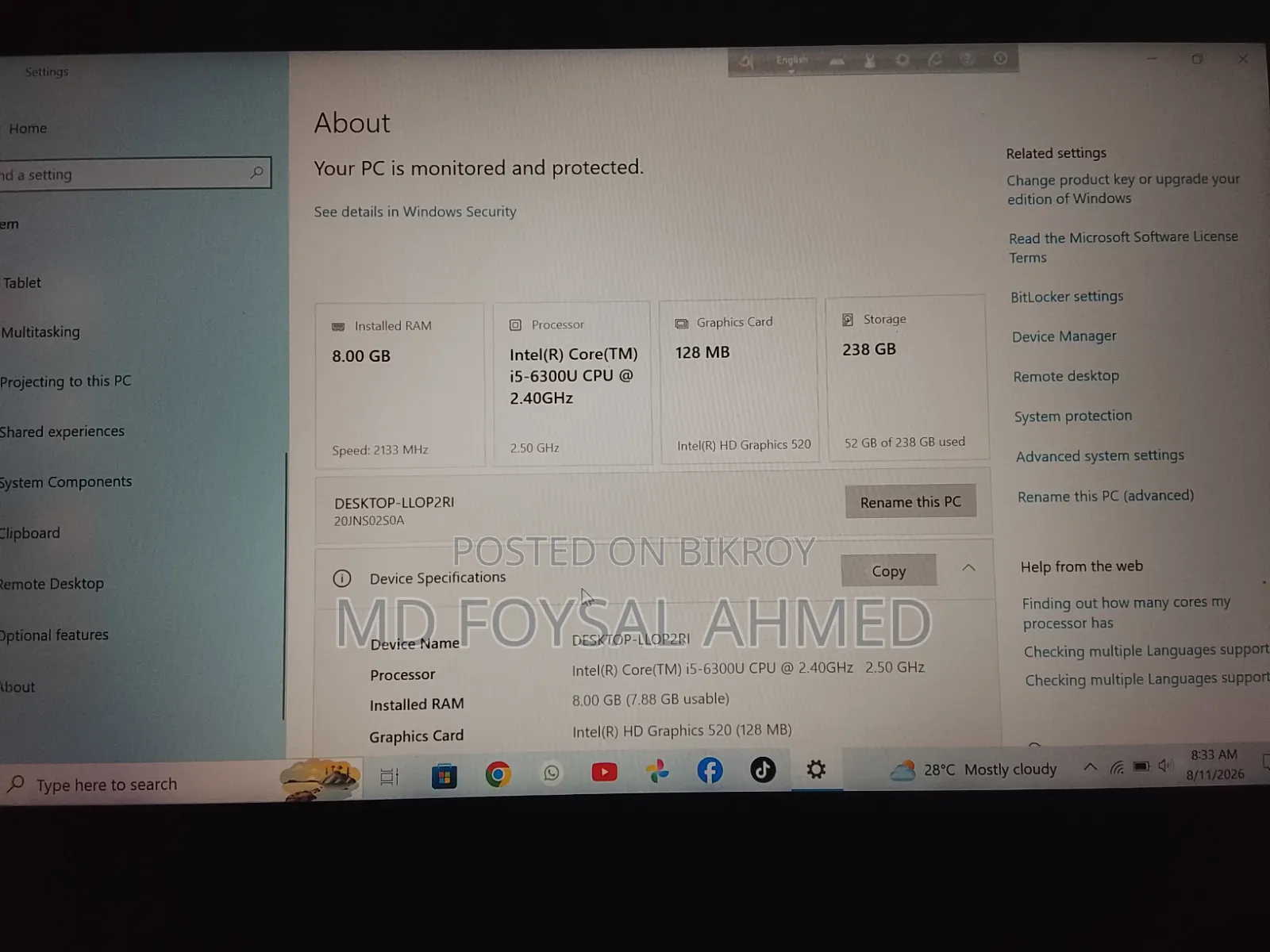 Laptop Lenovo ThinkPad T470 8GB Intel Core i5 SSD 256GB