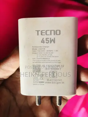 TECNO 45 (Model: U450TIB) Original Fast Adapter.