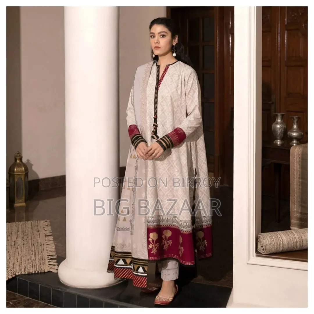Aarong Cotton Three Piece (White + Red) Combination