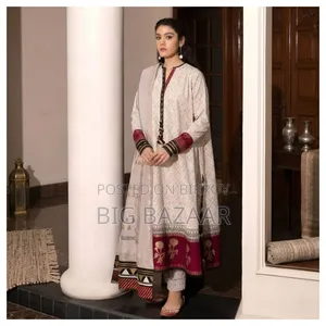 Aarong Cotton Three Piece (White + Red) Combination