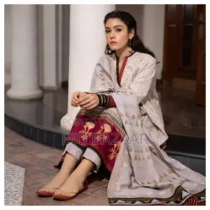 Aarong Cotton Three Piece (White + Red) Combination