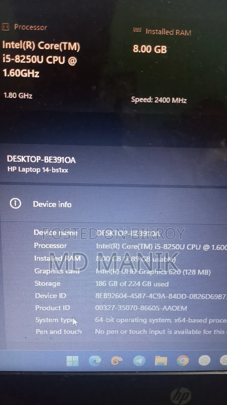 Laptop HP 8GB Intel Core i5 SSD 256GB