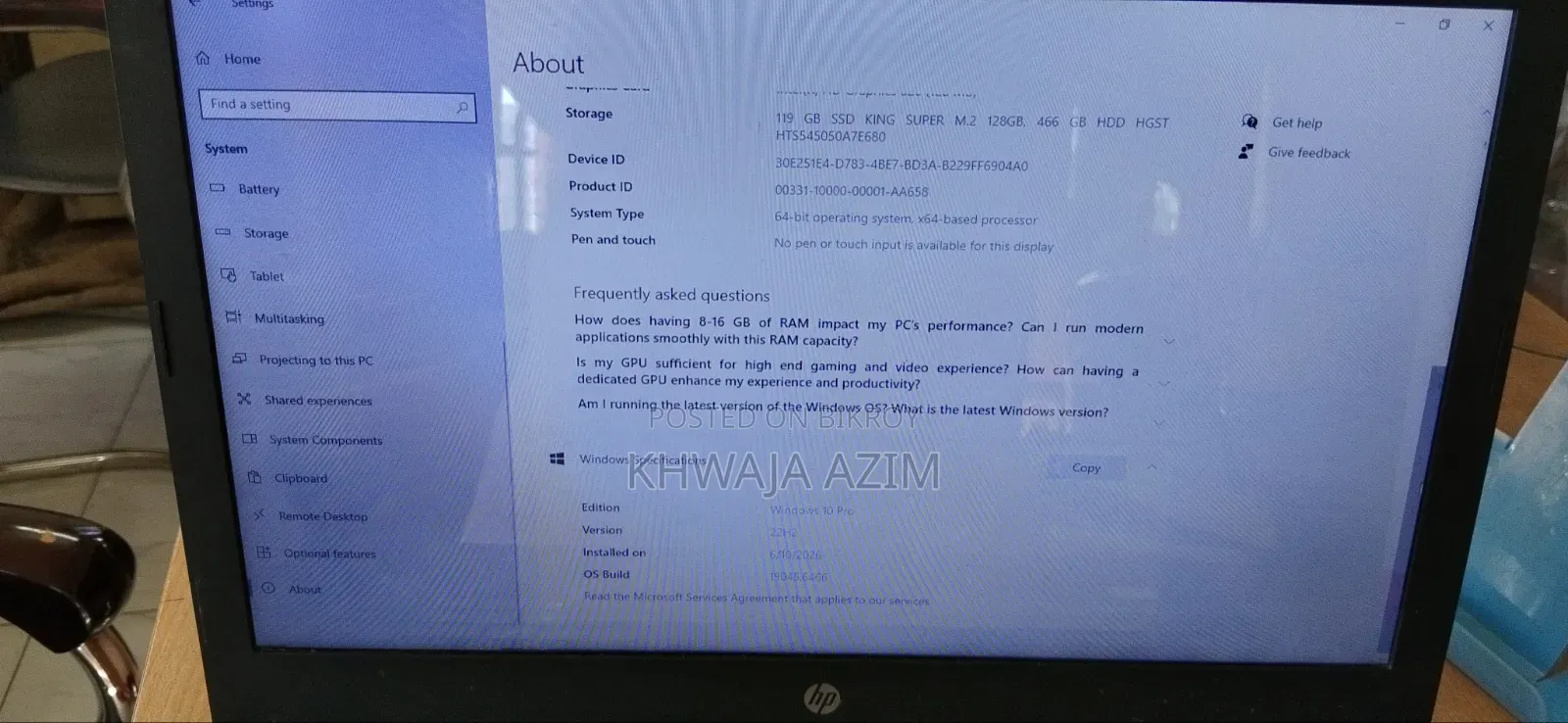 Laptop HP 8GB Intel Core I7 SSD 1T
