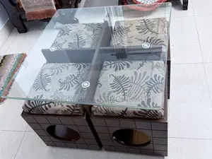 হাতির ৫-আসনের সোফা সেট সেন্টার টেবিল এবং ৪টি মুভেবল টুল সহ