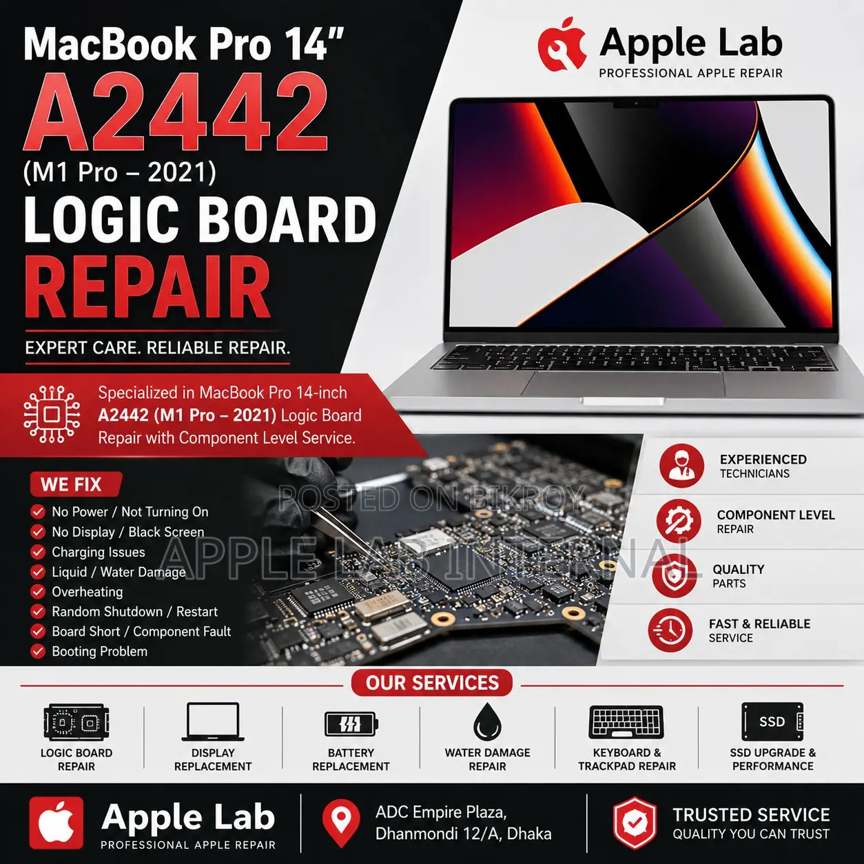 MacBook Pro 14” A2442 (M1 Pro – 2021) Logic Board Repair | Apple Lab
