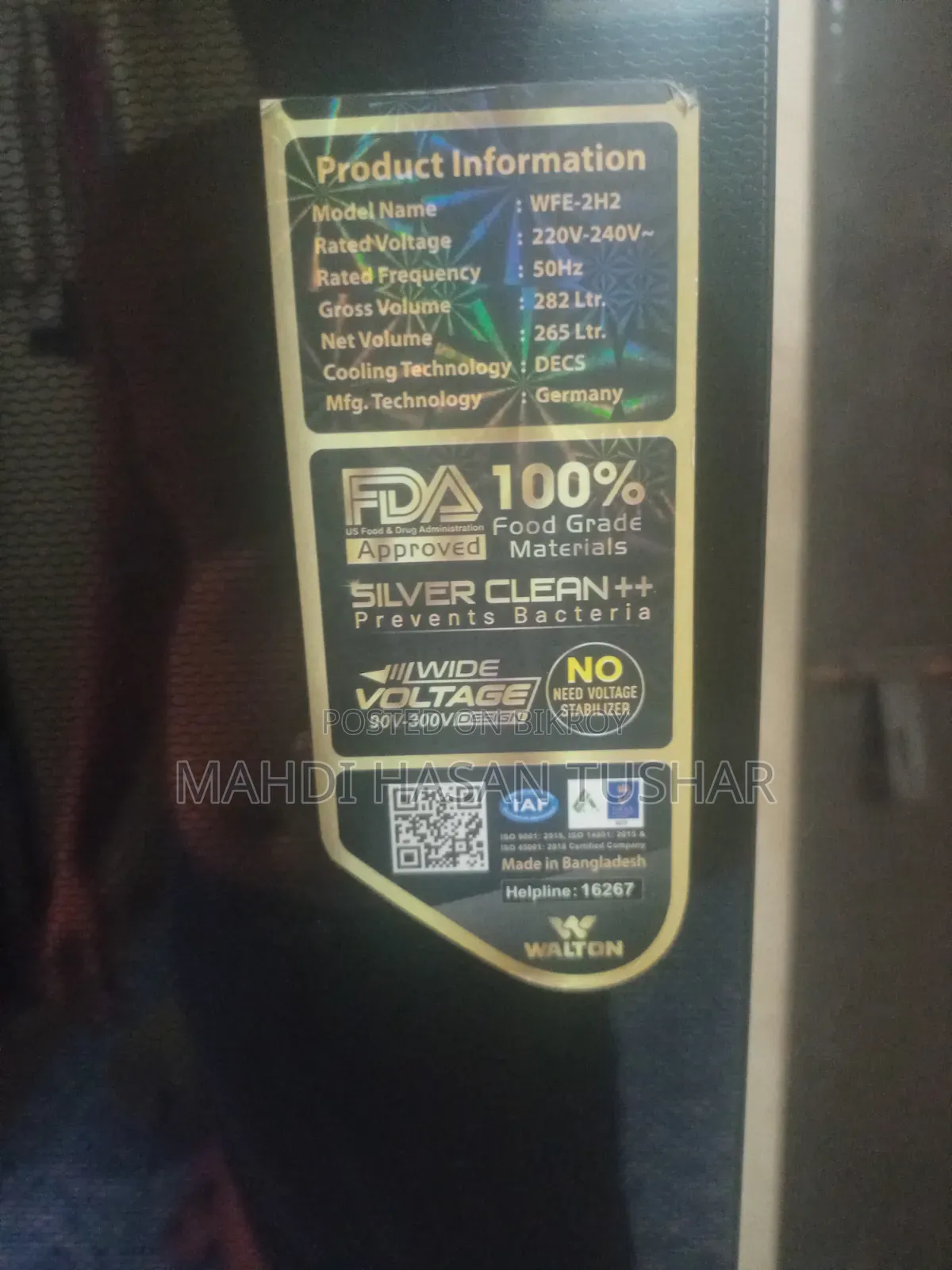 Walton 265L Refrigerator for sale — Used for less than a year
