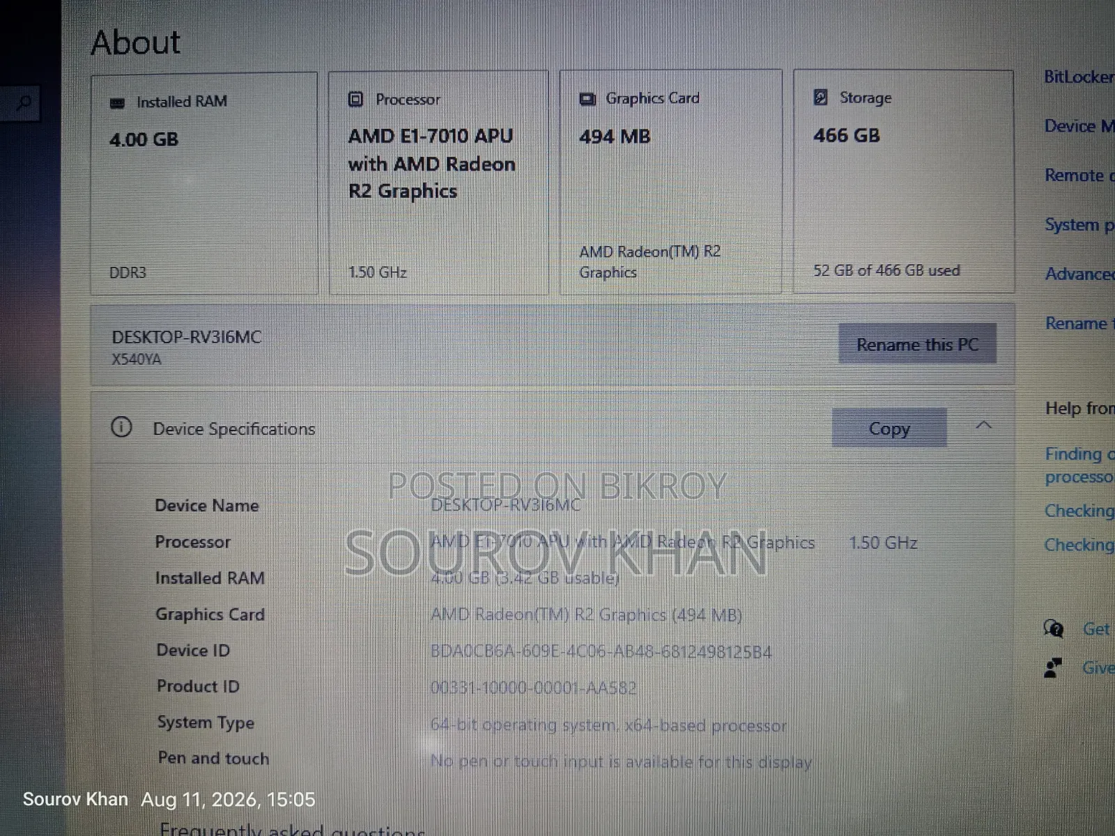 Laptop Asus X540LA 4GB AMD HDD 500GB