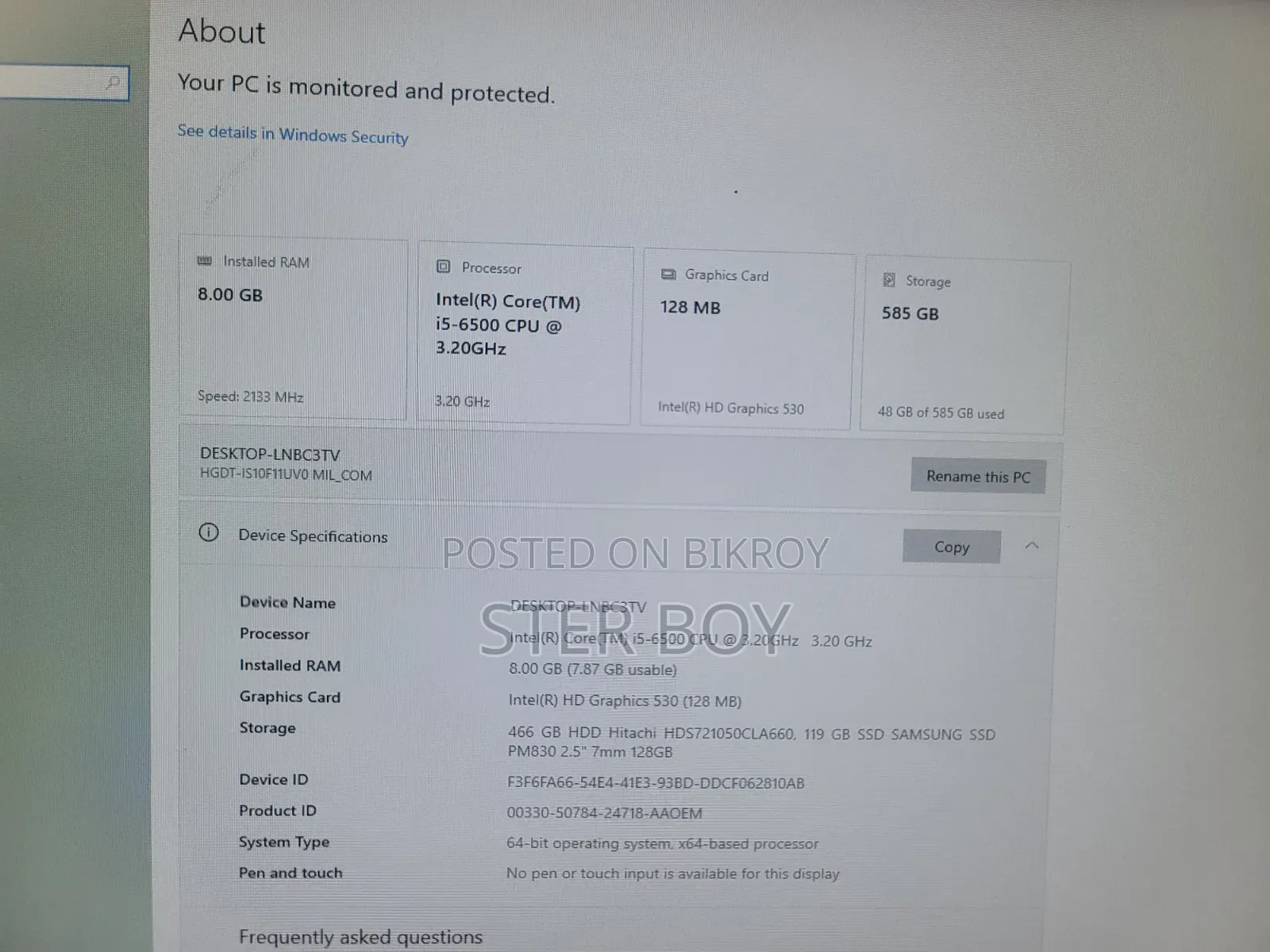 Desktop Computer 8GB Intel Core I5 HDD+SSD 128GB