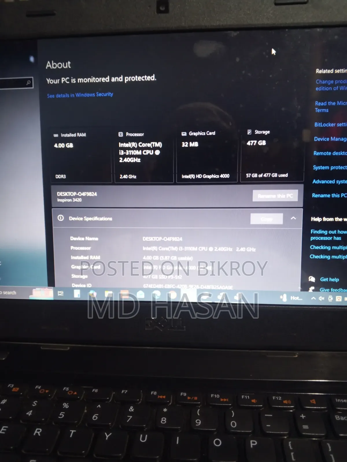 Laptop Dell Inspiron 15 4GB Intel Core i3 HDD 500GB
