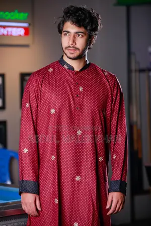 Premium Quality Red Color Semi Long Panjabi. Regular Fit Premium Panja