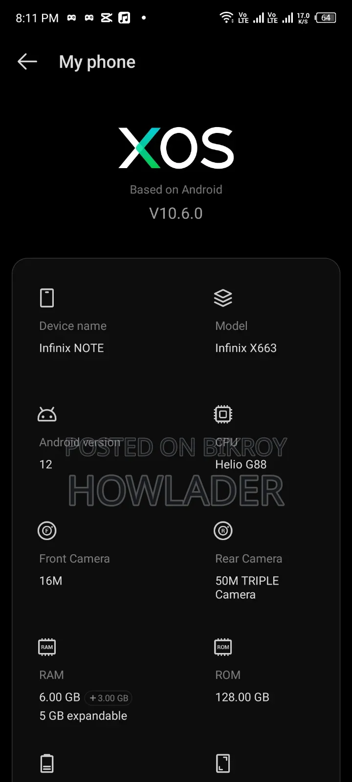 Infinix Hot Note (x551) 16 GB Black