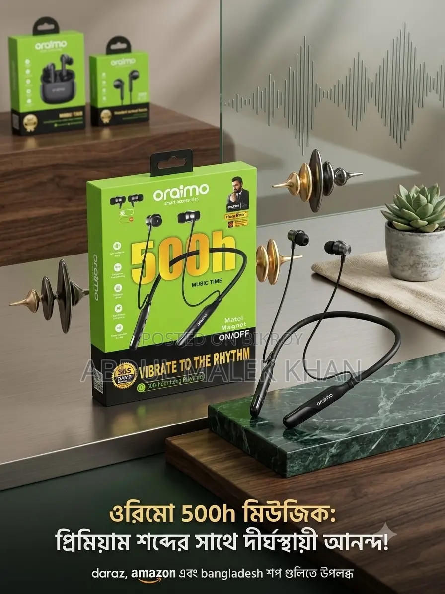 Oraimo Wireless Neckband Playtime Up to 500 hours Talk Time 200 Hours