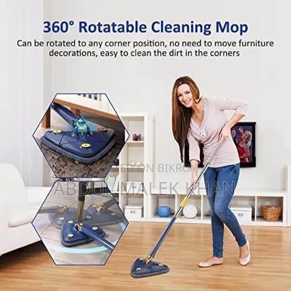 360° Rotatable Adjustable Cleaning Mop Extendable Triangle Mop with Long Handle Hand Twist Quick Dry Mop